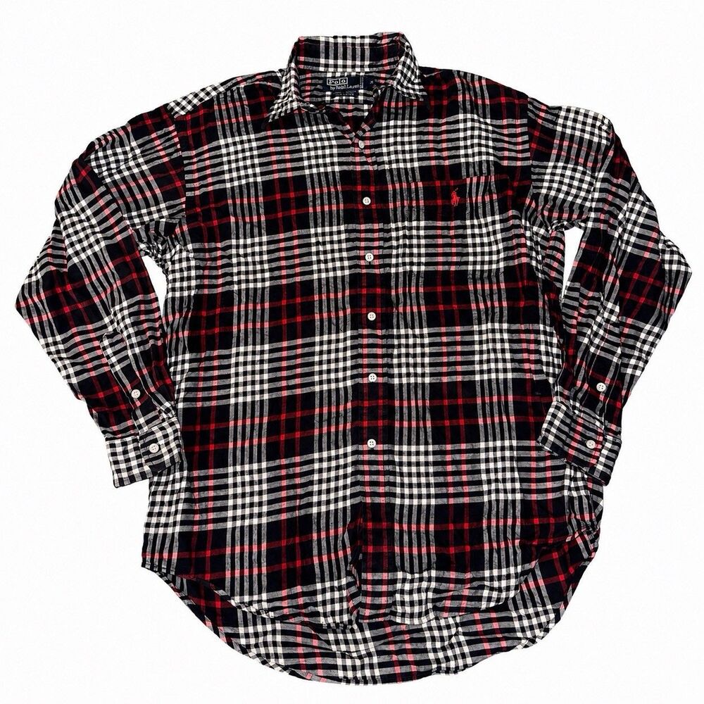 Polo Ralph Lauren Lowell Sport Shirt Mens M Red Black Plaid Long Sleeve - Picture 3 of 5